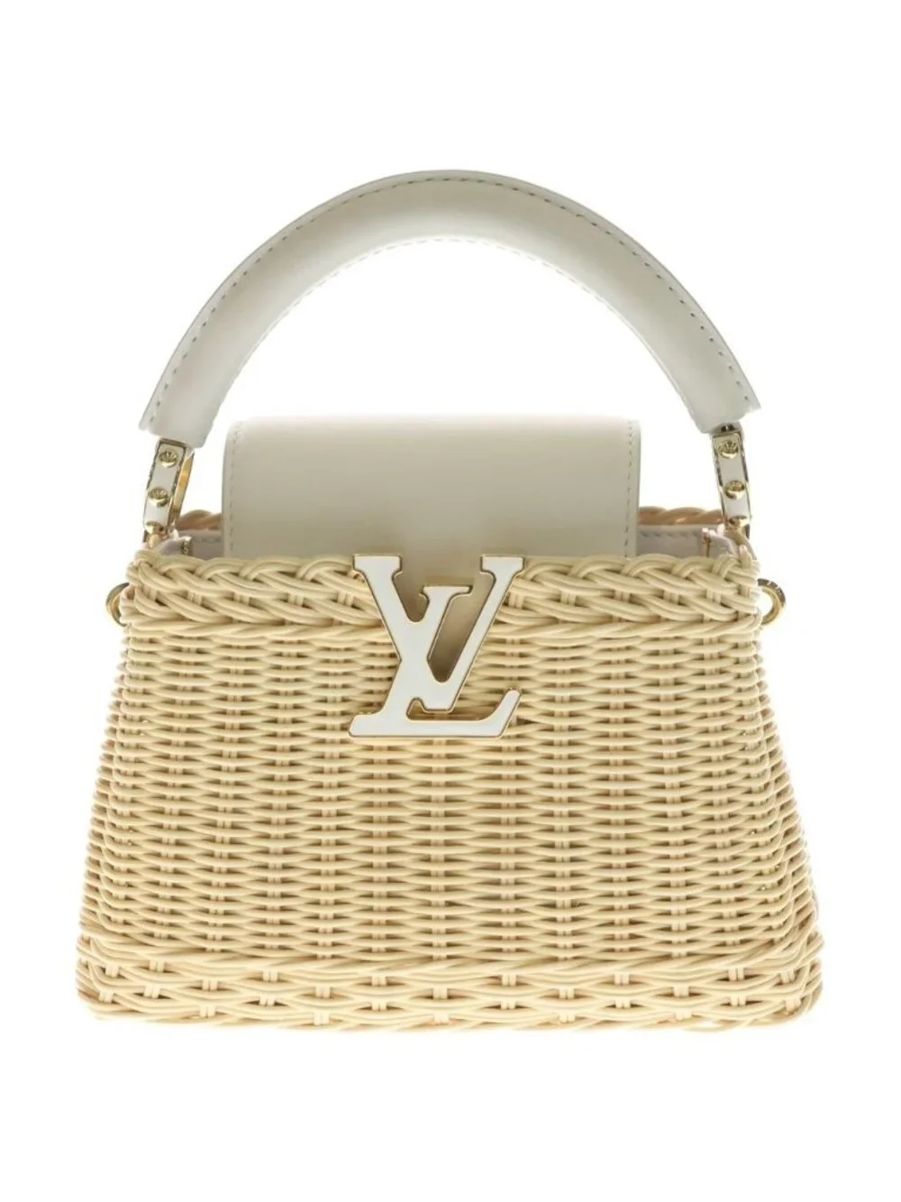 Louis Vuitton Capucines Mini Shoulder Bag Rattan Cowhide Leather Snow White